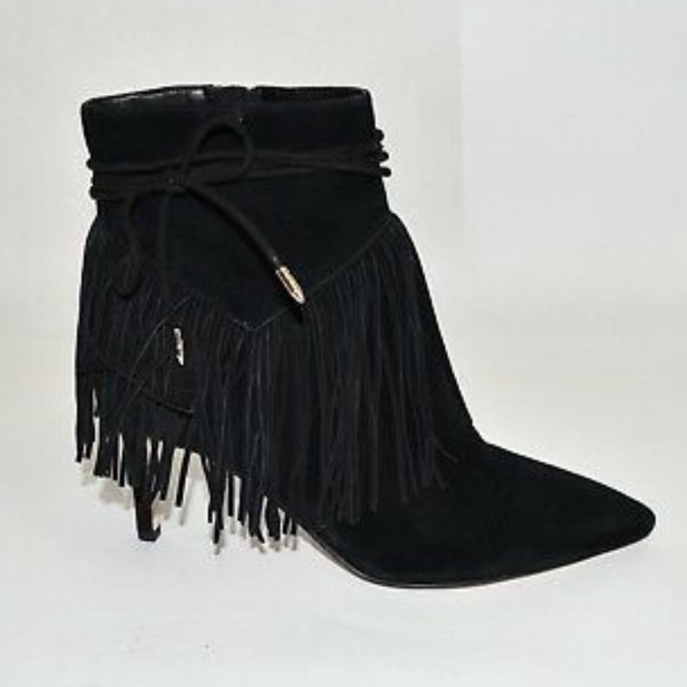 Sam Edelman black suede fringe booties